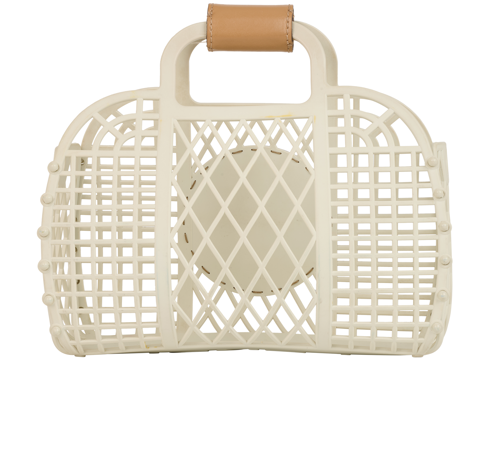 Small Basket Bag, &pound;350, Handbags, Tan/White, Leather/Plastic, Back view